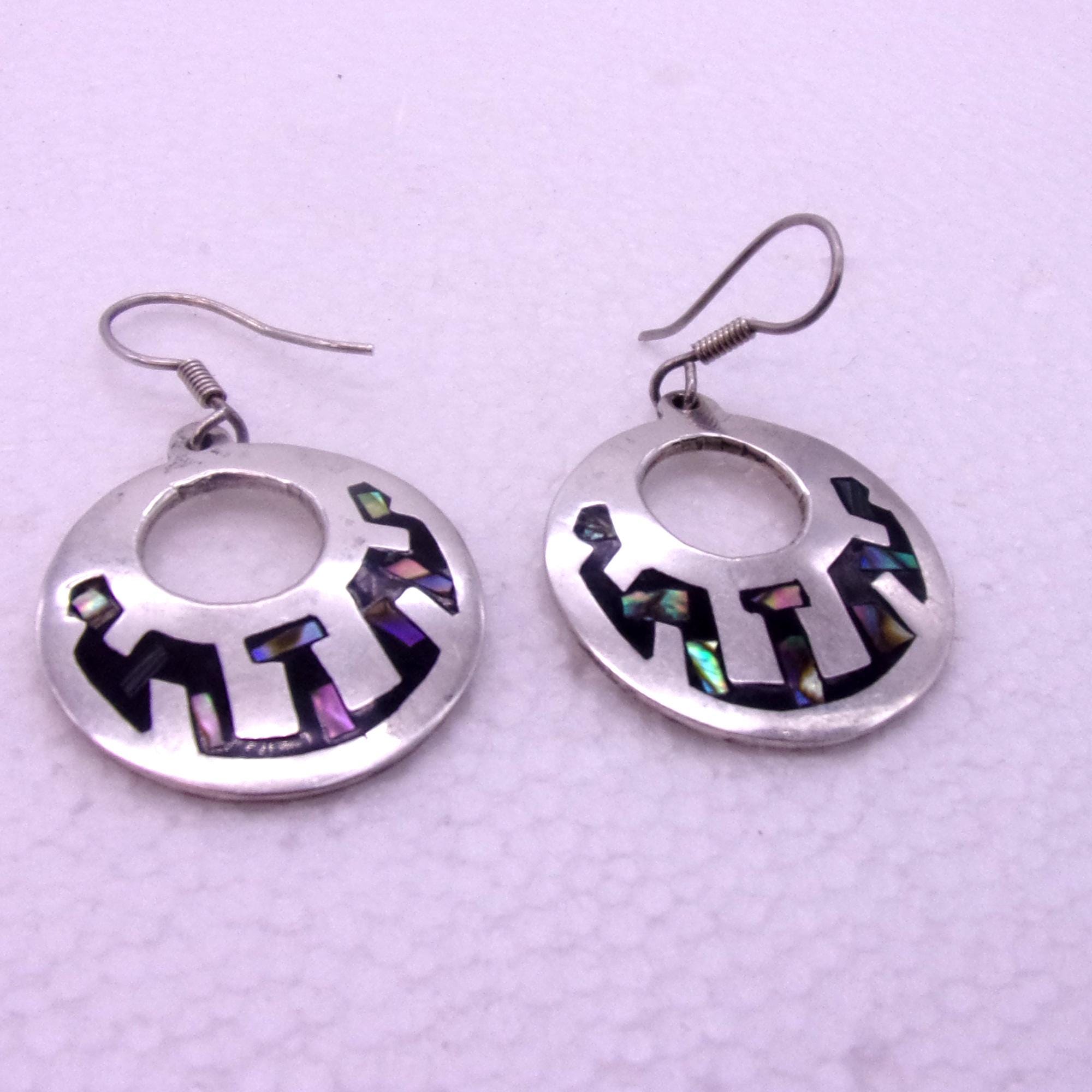 Abalone Sterling Silver Earrings,1940s Abalone Inlay