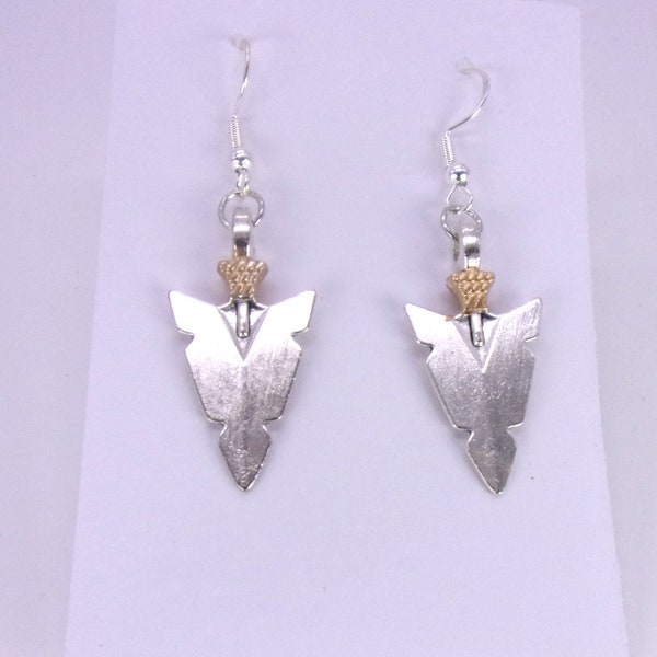 Gold & Silver Arrowhead Earrings,Two Tone Arrowhead Earrings,Arrowhead Earrings on Hypo-Allergenic Earwires