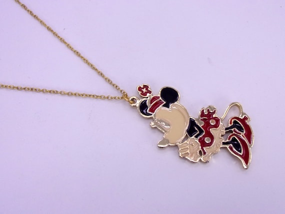 Minnie Mouse Necklace,1970s Minnie Mouse Necklace,Disney Character  Necklace,Red Black Minnie Mouse Outfit Necklace