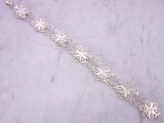 Vintage Silver Filigree Flower Bracelet,Sterling … - image 3