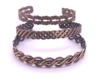 Tri-Color Cuff Bracelet,Antiqued Copper Pewter  & Brass Bracelet,Unisex bracelet 1970s New Old Stock