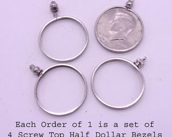 Bisel de moneda de medio dólar con tapa de rosca. Pedido especial de 4 biseles de moneda de medio dólar.