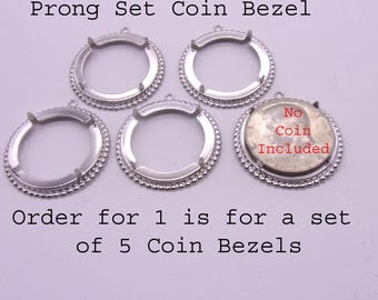 Bisel para moneda de medio dólar, bisel de medio dólar con engaste de garras, juego de 5 por pedido, monedas no incluidas.