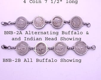 Pulsera de níquel de búfalo genuino, estilo BNB-2, 4 monedas, 19 cm