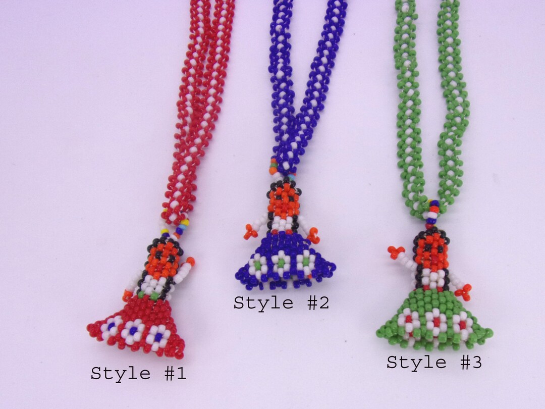 Seed Bead Indian Doll Necklace,1970s New Old Stock Beaded Doll Necklace