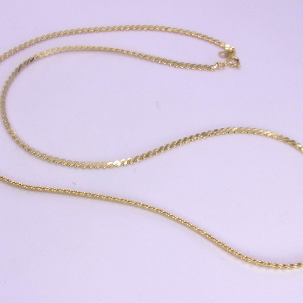 Serpentine Chain 24" 14kt Gold Plated,New Old Stock 1970s Serpentine Chain,3mm Wide 14Kt Gold Plated Flat Serpentine Chain