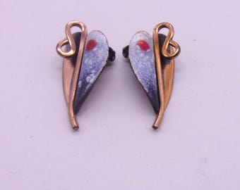 Pendientes de cobre esmaltado de Matisse Renoir, joyería modernista estadounidense de mediados de siglo (1950-1960).
