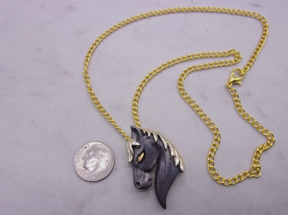 Horse Necklace Pewter & Gold finish, Pewter Horse… - image 2