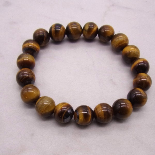 Tiger Eye Bracelet 10mm on Stretch Chord, Tiger Eye Bracelet 10mm on stretch chord, Genuine Tiger Eye Bracelet