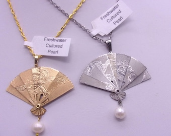 Collar de abanico plegable con perlas cultivadas de agua dulce
