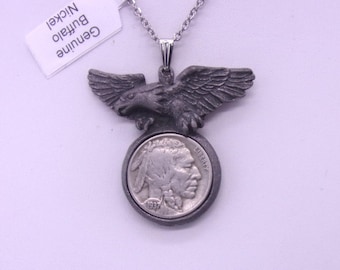 Auténtica moneda de níquel Buffalo con engaste de águila, nueva de la década de 1970, de la década de 1930, con fecha completa.
