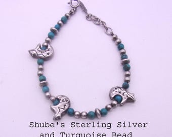 Pulsera Shub Spirit Bear de plata de ley y cuentas turquesas. Envío gratuito.