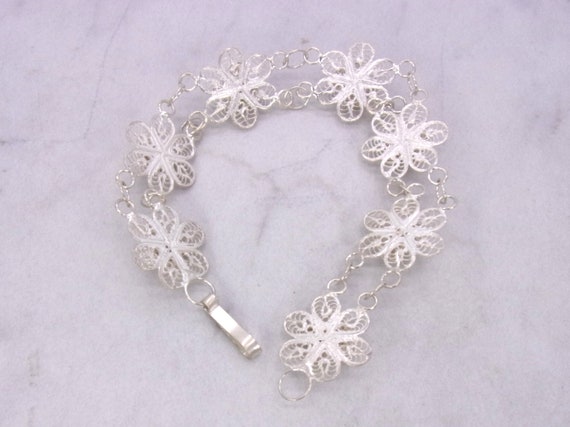 Vintage Silver Filigree Flower Bracelet,Sterling … - image 4