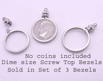 Bisel de moneda de diez centavos con tapa de rosca, bisel de moneda de diez centavos de EE. UU., juego de 3 por pedido, no incluye MONEDAS