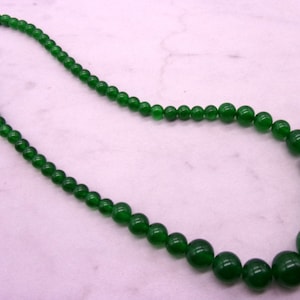Graduated Genuine Jade Necklace on Stainless Steel, 6mm-14mm Green Jade Bead Necklace, Handcrafted Jade 18&quot; Necklace
