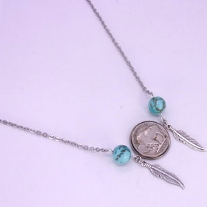 Buffalo Nickel Howlite Feather Necklace,Buffalo Nickel Howlite Bead Necklace