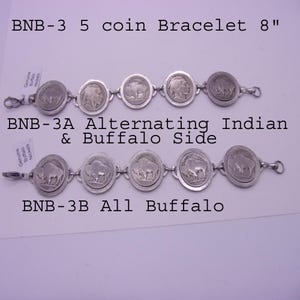 Buffalo Nickel Bracelet,Genuine Buffalo Nickel Bracelet 5 Coin Buffalo Nickel 8" Bracelet