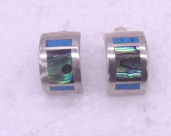 Pendientes de plata de ley con turquesa y abulón, marcados con .925