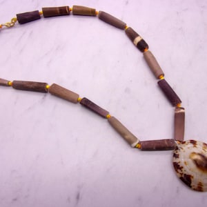 Sea Urchin Necklace with a Polished Lempet Shell, New Old Stock 1970s Sea Urchin Necklace