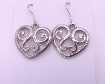 Pendientes de corazón de filigrana de plata de ley,