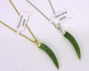 Collar de cuerno de jade tallado, collar vintage de los años 70, nuevo y antiguo, acabado dorado o plateado.