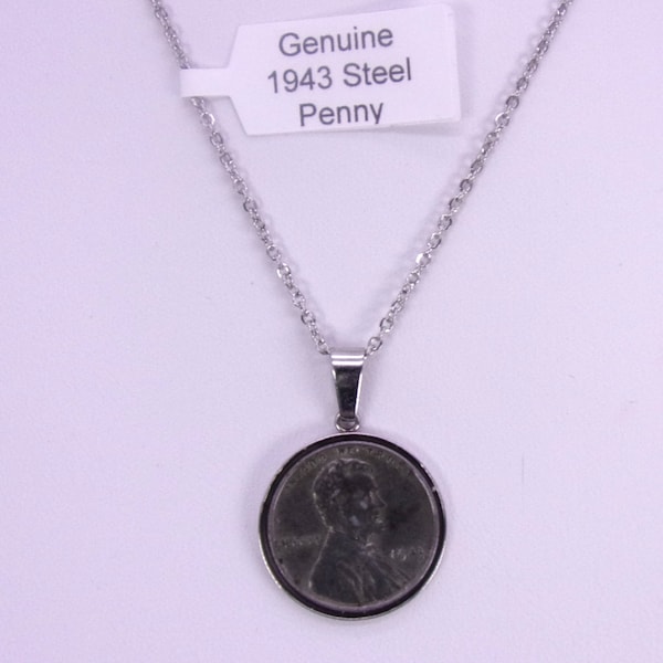1943 Steel Penny Necklace,Wartime Penny Coin Necklace,1943 Wartime Issue Penny