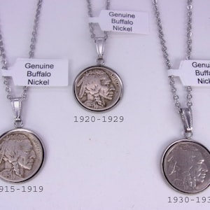 Genuine Buffalo Nickel Necklace,Early Date Buffalo Nickel Necklace,Buffalo Nickel Set In Stainless Steel Setting Necklace