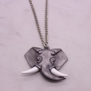 Elephant Necklace, Pewter Elephant Necklace, Two Tone Elephant Necklace, Pewter & White Elephant Necklace, New Old Stock Necklace