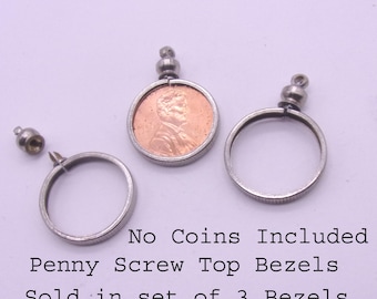 Penny Coin Bezel Screw Top, US Penny Coin Bezel,3 Bezels per Order, NO Coins Included