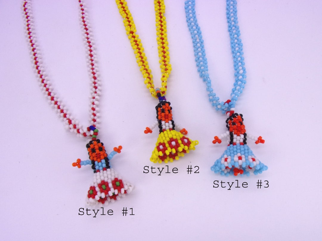 Seed Bead Indian Doll Necklace,1970s New Old Stock Beaded Doll Necklace