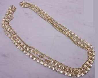 Layered Gold Plated Necklace, Layered 4 Strand Gold Chain, Layered Gold Aluminum Chain