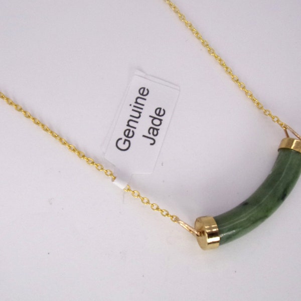 Jade Bar Necklace,New Old Stock 1970s Genuine Nephrite Jade Bar Necklace,Jade Curved Bar Necklace