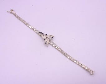 Pulsera de plata de ley con zafiro azul, excelente estado, brillante, 7,25 pulgadas