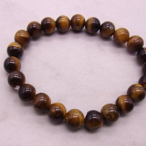 Tiger Eye Bracelet 8mm on Stretch Chord, 8mm Tiger Eye Bracelet, 7 1/4 inch Tiger Eye Bracelet