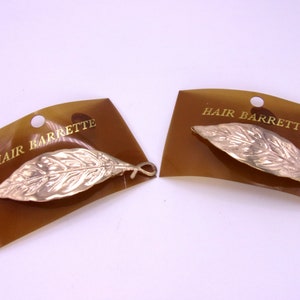 Gold Leaf Hair Barrettes Clips,Pair Metal Leaf Hair Barrettes,1970s New Old Stock Gold Plated Metal Leaf Hair Barrettes,