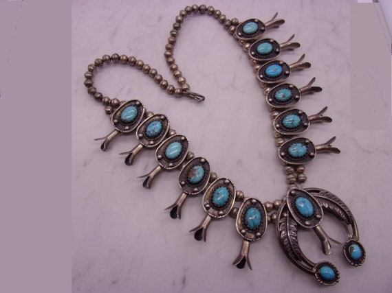 Navajo Turquoise Squash Blossom, Vintage 1950s Na… - image 6