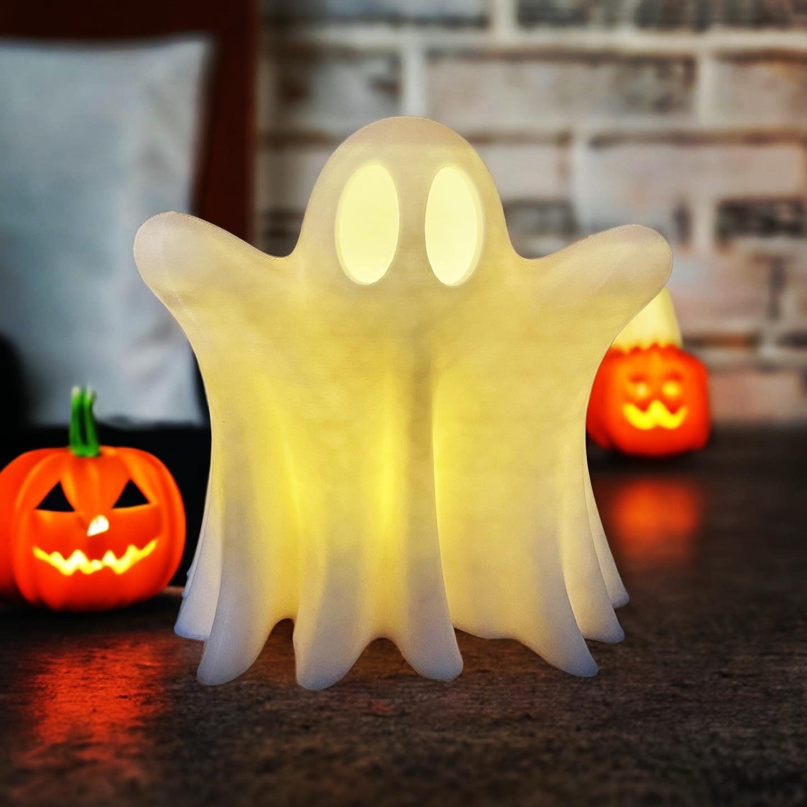 Spooky Halloween Decor Set 3D Printed Jacko'lantern and Ghost With LED