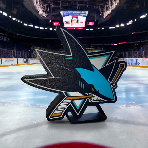 3D Printed San Jose Sharks Light Box - Battery Operated LED Glow - Teal and Black Home Decor