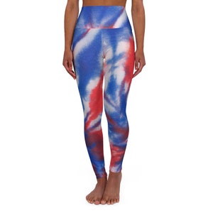 4th of July Leggings, tie dye leggings, tie dye pants, red, white, blue leggings,workout leggings, high waist
