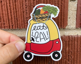 Eat Local Sticker | Cozy Coupe Sticker | Farmers Market Sticker | Farmer Sticker | Gardener Sticker | Carrots Sticker | Tomato Sticker