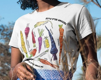 Carrots Shirt | Women&#39;s Cottagecore | Heirloom Carrots T-Shirt | Gardening Shirt | Farm to Table | Eat Local | Vegetable T-Shirt
