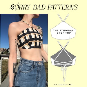 Wzór na top typu halter do pobrania natychmiast Wzór do szycia w formacie PDF | Wzory Sorry Dad | ręcznie robiony początkujący szyjący modny letni top typu crop top dla kobiet