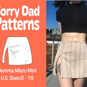 Beginner micro mini skirt with slit downloadable sewing pattern pdf | Sorry Dad Patterns | Step by step tutorial | US sizes 0-18