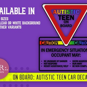 Autistic Teen On Board Car Truck Decal Sticker - Autism Sticker - Autism car sticker