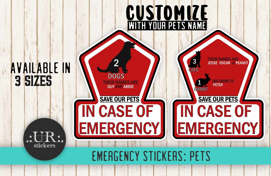 Customized Pet Emergency Sticker With Names, Pet Rescue Sticker ...