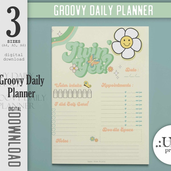 Groovy Daily Planner Sheet for Women, Printable Planner, 70's inspired planner