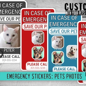 Customized Pet Emergency Sticker with Names & Pictures, Slim Pet Rescue Sticker, Emergency Pet Sticker, Pet Alert Sticker