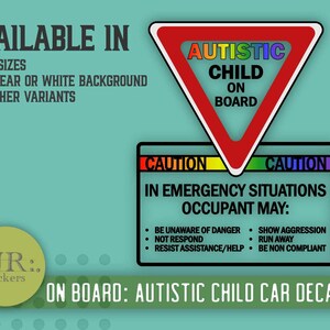 自閉症の子供が乗っている車トラックのデカールステッカー - 自閉症ステッカー - 自閉症の車のステッカー