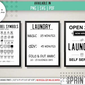 Laundry Room Sign 3pc Print Set I / Laundry Printable / Laundry Care Guide / Laundry Symbol / Digital Download / Laundry SVG