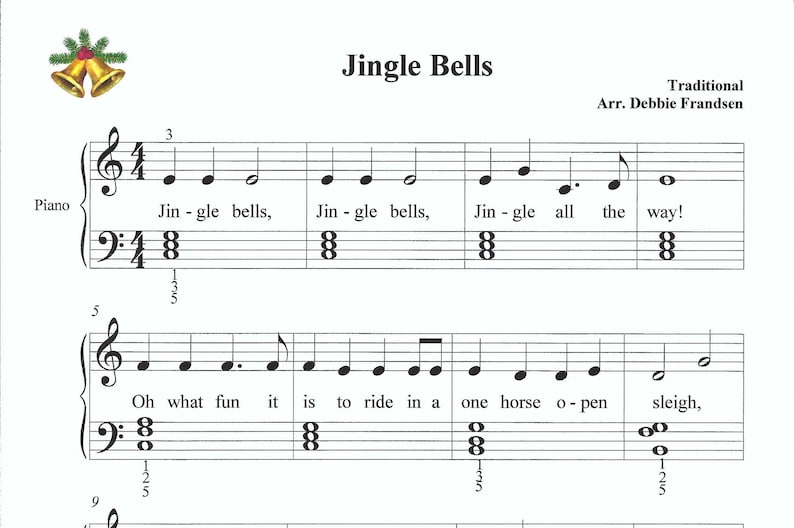 Jingle Bells Piano Sheet Music, Easy Piano, Beginner Piano, Sheet Music